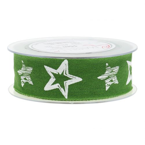 Floristik24 Dekorativ båndjute med stjernemotiv grønn 40mm 15m