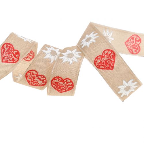 Floristik24 Dekorbånd med edelweiss natur 25mm 20m