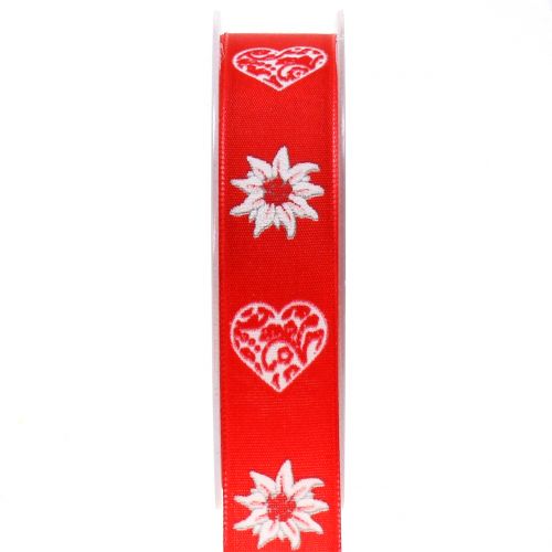 Floristik24 Pyntebånd med edelweiss rød 25mm 20m