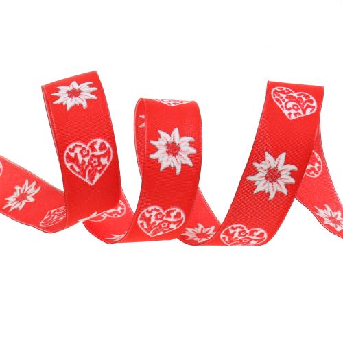 Floristik24 Pyntebånd med edelweiss rød 25mm 20m