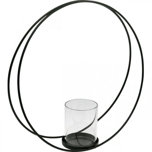 Dekorativ ring lanterne metall lysestake svart Ø35cm