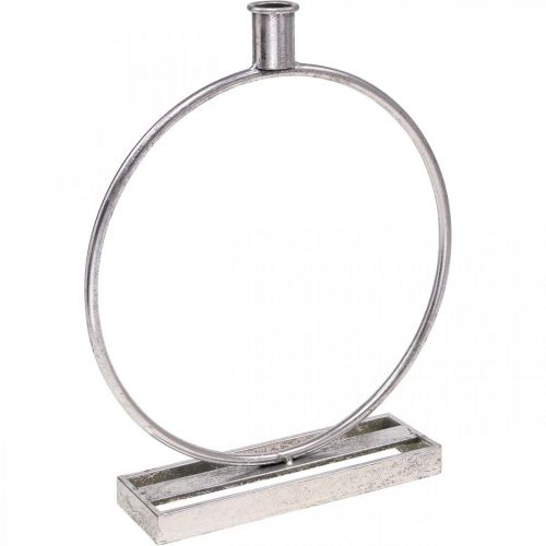 Dekorativ ring metalllysestake antikk sølv Ø25cm H30,5cm