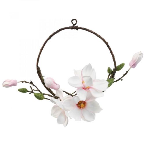 Dekorativ ring kunstig magnolia vårdekor for oppheng Ø24cm