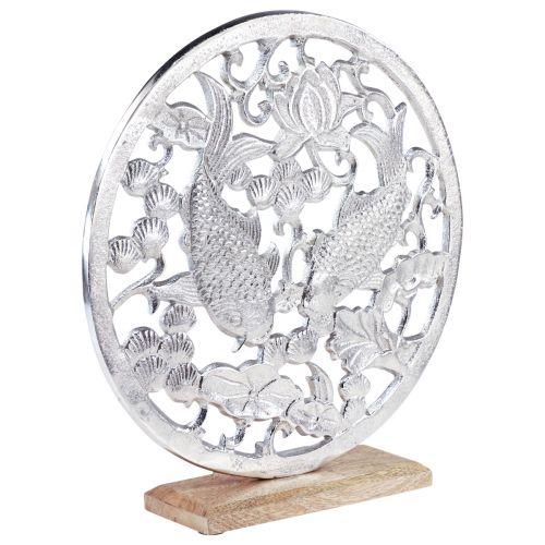 gjenstander Dekorativ ring metall trebunn sølv lotus koi dekorasjon Ø32cm