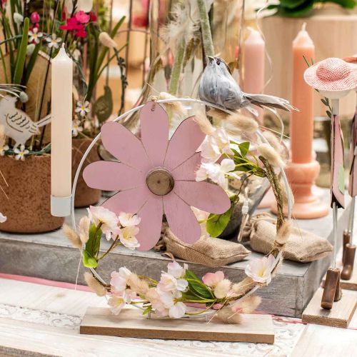 Floristik24 Dekorring med stativ hvit lysestake metall borddekorasjon Ø23cm