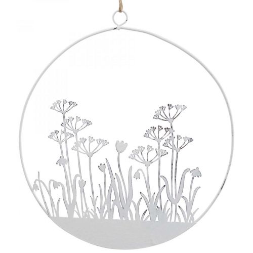 Dekorring hvit metall dekorativ blomstereng vårdekor Ø22cm