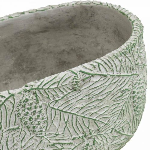 gjenstander Dekorativ skål keramisk oval grønn hvit grå grangrener L22,5cm