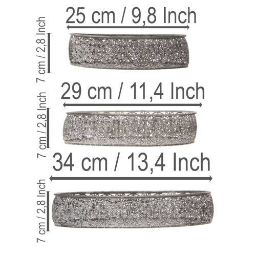 gjenstander Dekorativ bolle i metall, ovalt mønster, grå, 25,5/29/34,5 cm, sett med 3