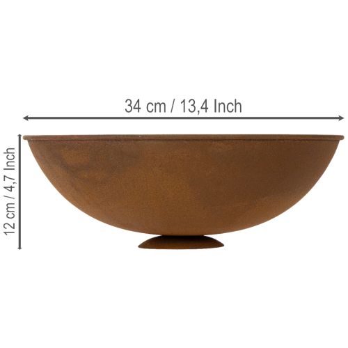 gjenstander Dekorativ metallskål, rustfarget, vintagedekor, Ø34 cm H12 cm