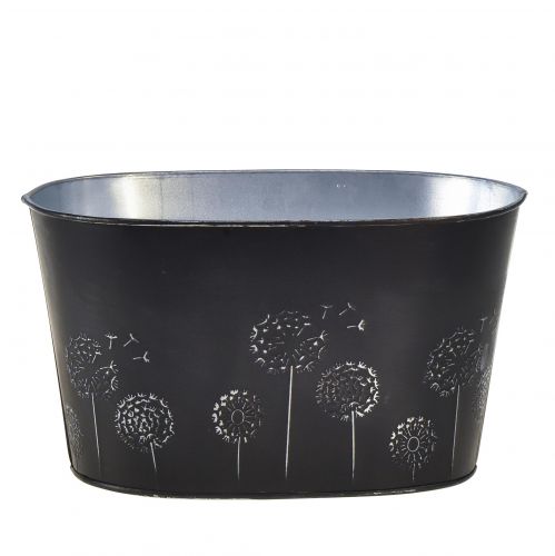 Dekorativ skål metall oval sort sølv blomster 20,5×12,5×12cm