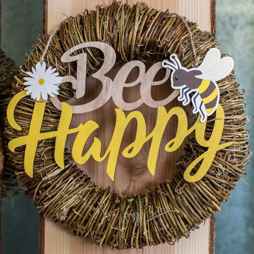 Dekorativt skilt bie &quot;Bee Happy&quot; sommerdekorasjon tre 31×18cm 2stk