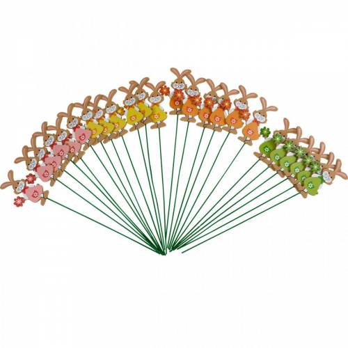 Floristik24 Dekorativ plugg påskehare med blomst påskepynt trekaniner på pinne 24 stk.