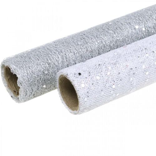 Floristik24 Bordbånd dekorstoff grå sølv x 2 assortert 35x200cm