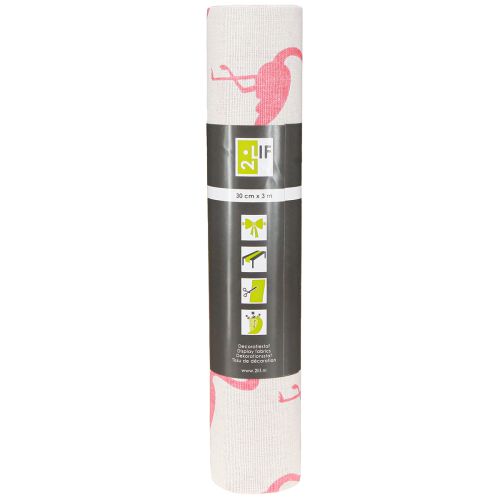 gjenstander Dekorativt stoff flamingo hvit-rosa 30cm x 3m