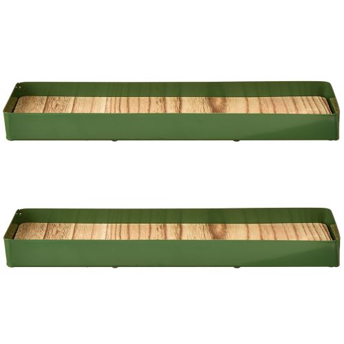 gjenstander Dekorativt brett i metall, tre, metallbrett, grønn, 35,5 × 11 × 3 cm, 2 stk.