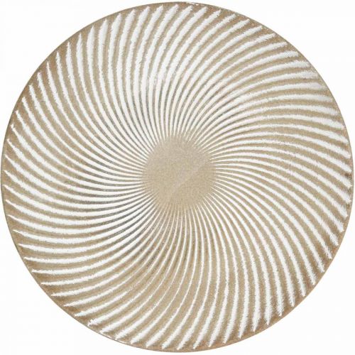 Dekorativ tallerken rund hvit brun rille borddekor Ø30cm H3cm