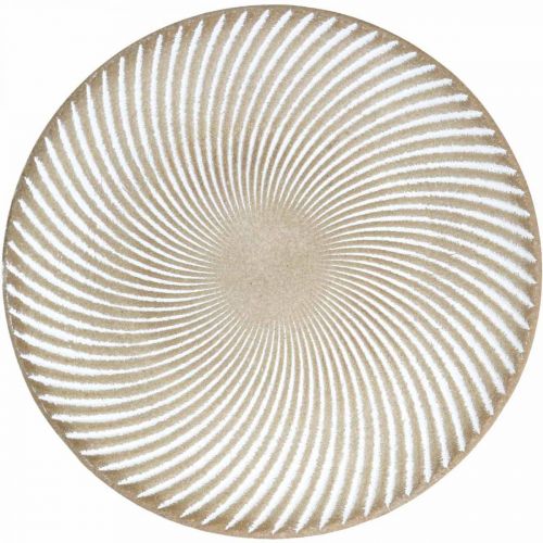 Dekorativ tallerken rund hvit brun rille borddekor Ø35cm H3cm