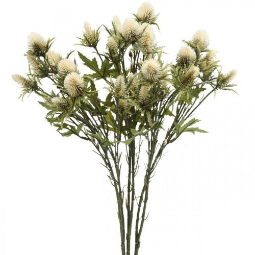 Tistel kunstig deco grenkrem 10 blomsterhoder 68cm 3stk
