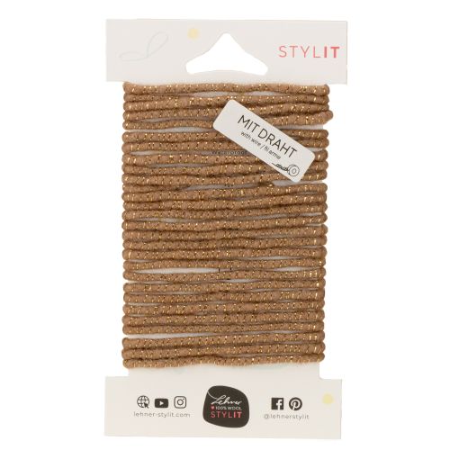 gjenstander Brun ullsnor med gulltråd, 5m x 5mm med ståltråd, til dekorasjon og håndarbeid