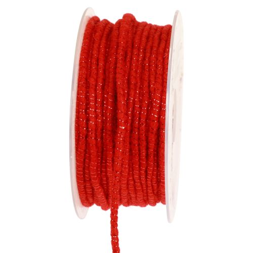 Floristik24 Ulltråd med trådfiltsnor glimmerrød Ø5mm 33m
