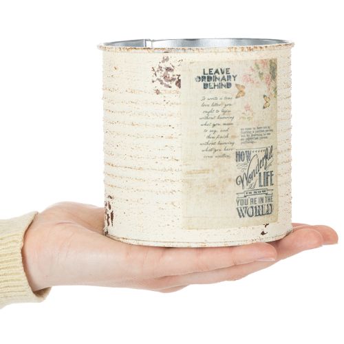 Blikkplante i kremfarget metall Shabby Chic Ø11cm H10.5cm | Floristik24.no