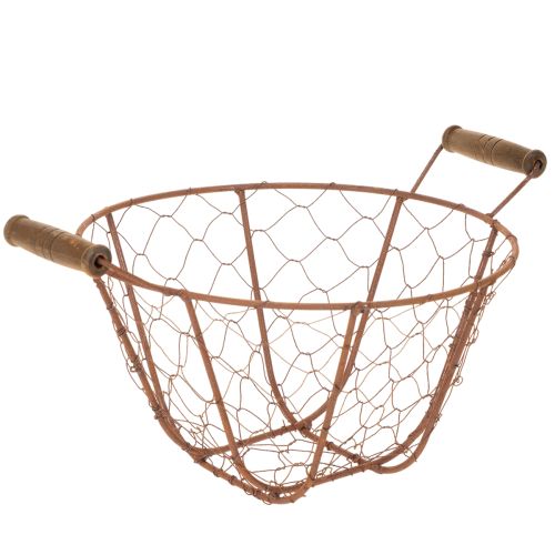 Vintage rund trådkurv med trehåndtak, metallkurv, rustfinish, Ø22 cm kjøpe | Floristik24.no