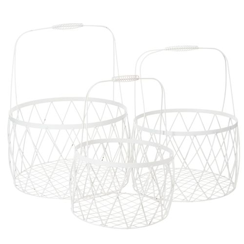 Floristik24 Trådkurv med håndtak, hvitt metall, Ø25/30/35 cm, sett med 3