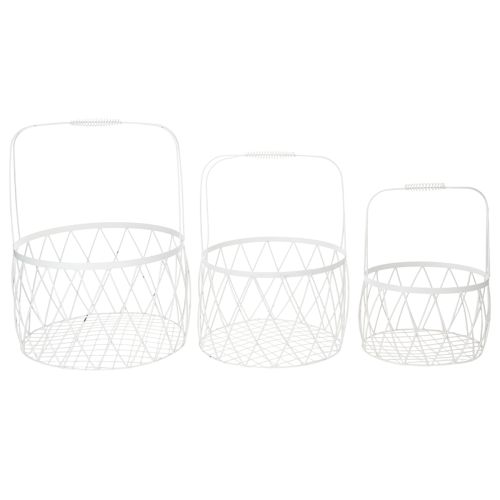 gjenstander Trådkurv med håndtak, hvitt metall, Ø25/30/35 cm, sett med 3
