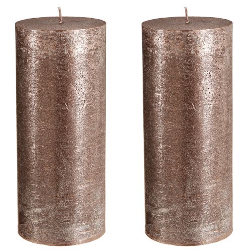 gjenstander Ensfargede kobbersøylelys, 85 mm x 200 mm, sett med 2 - lang brennetid, festlig metallisk design for dekorasjon