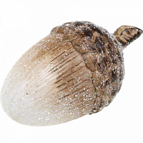 Floristik24 Dekorative eikenøtter dekket av snø, keramiske dekorasjoner, advent, vinterhøstdekorasjoner L9,5 4stk