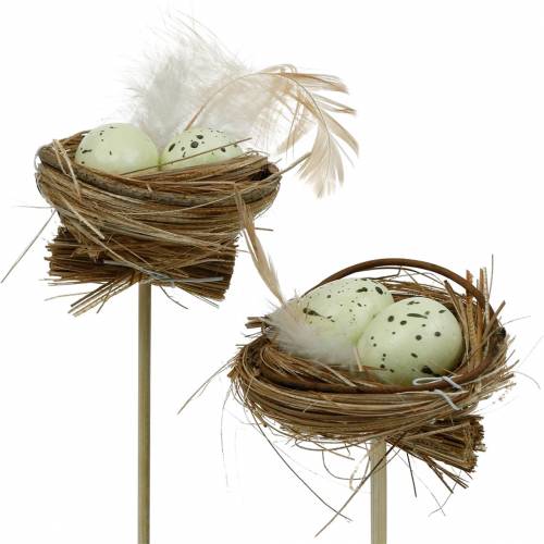 Floristik24 Deco plugg fuglerede, påskepynt, rede med egg 23cm 6stk