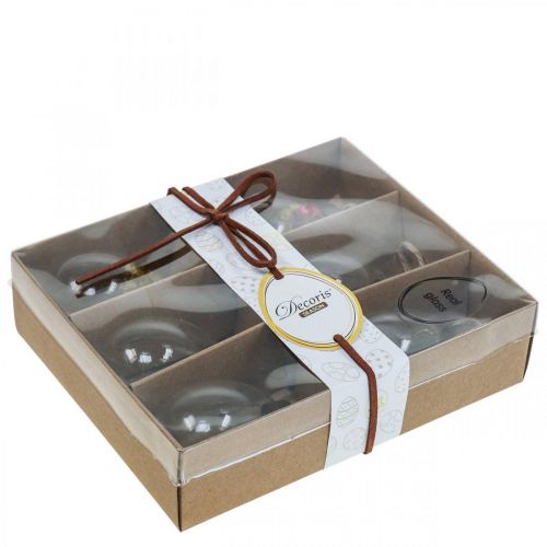 Floristik24 Hengende egg, tørkede blomster, påskeegg, glasspynt til våren H6,5cm, sett med 6 stk.