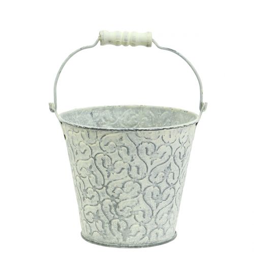 Sinkbøtte med dekor crème vasket Ø11cm H10,5cm | Floristik24.no
