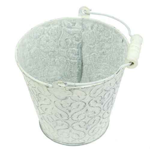 Sinkbøtte med dekor crème vasket Ø11cm H10,5cm | Floristik24.no