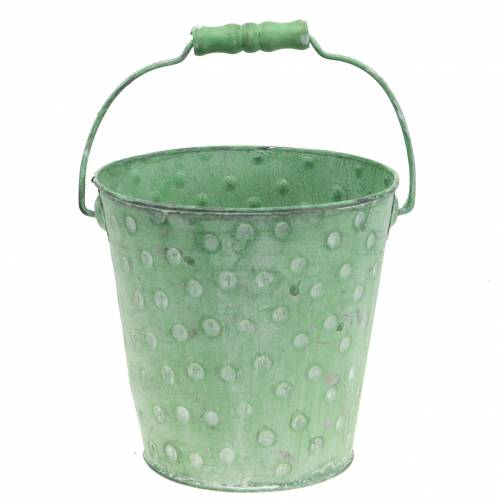 Floristik24 Dekorativ bøtteplanter med prikker metallgrønn vasket Ø13cm H12,5cm
