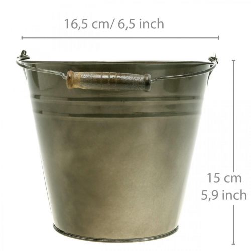 Floristik24 Dekorativ bøtte med håndtak, hagedekorasjon, plantekrukke, metallbeholder Ø16,5 cm H15 cm