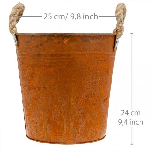 Floristik24 Plantekar med håndtak, planteskål, metallkar med rustdekor Ø25cm H24cm
