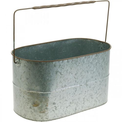 gjenstander Planteskål med håndtak, metallkrukke, plantekasse sølv, brun H22/20cm L42/40cm sett med 2 stk.