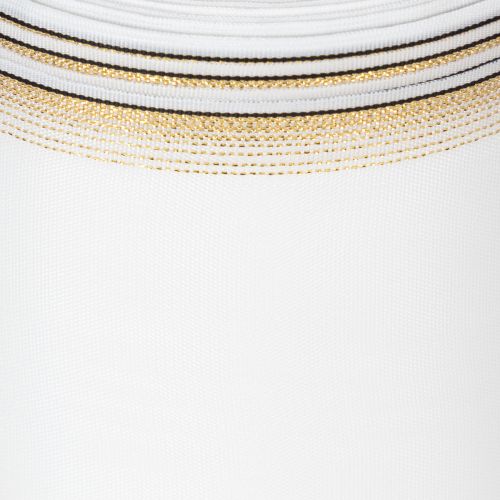 Elegant Moiré-kransbånd, 125 mm, hvitt med gullkant - Dekorativt bånd av høy kvalitet for blomsterdekorasjoner og feiringer | Floristik24.no