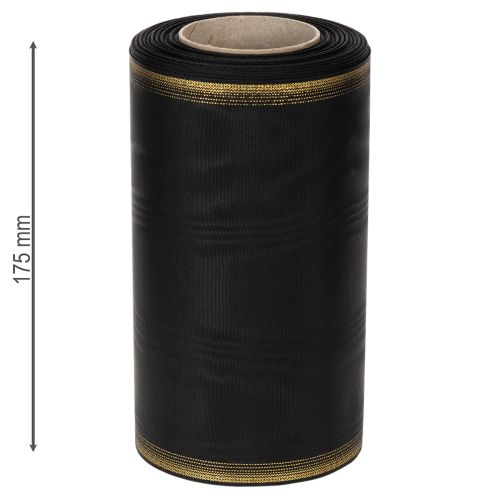Elegant moiré-kransbånd, 175 mm svart med perlekant og taftvev, dekorativt bånd til begravelsesblomsterdekorasjoner, sløyfebånd, 25 m | Floristik24.no