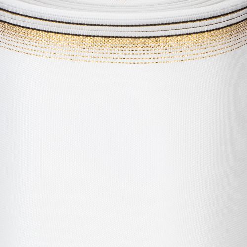 gjenstander Elegant moiré-kransbånd, 200 mm hvitt med gullperlekant og spesiell finish, 25 m - Perfekt for dekorasjoner og feiringer