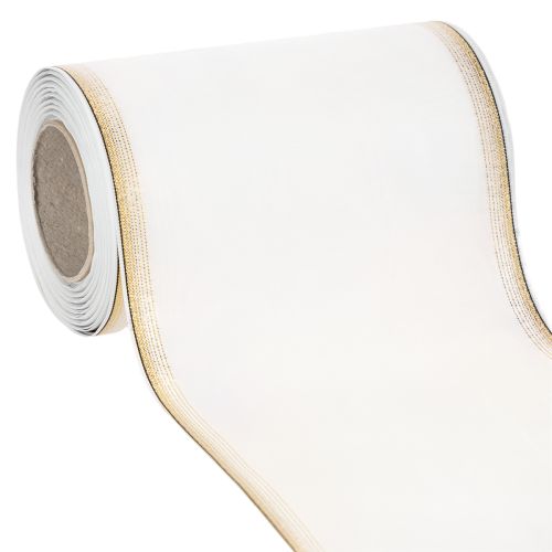 Elegant moiré-kransbånd med gullkant, bryllupsdekorasjon, sørgebånd, hvitt 150 mm x 25 m