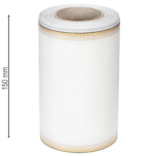 gjenstander Elegant moiré-kransbånd med gullkant, bryllupsdekorasjon, sørgebånd, hvitt 150 mm x 25 m