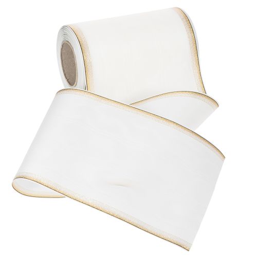 gjenstander Elegant moiré-kransbånd med gullkant, bryllupsdekorasjon, sørgebånd, hvitt 150 mm x 25 m