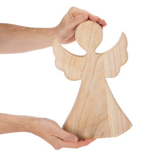 Dekorativ engelfigur i tre laget av lyst, naturlig treverk, juledekorasjon, 30 cm | Floristik24.no