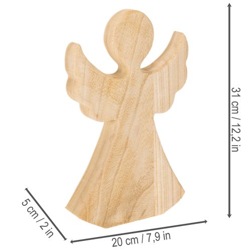 Dekorativ engelfigur i tre laget av lyst, naturlig treverk, juledekorasjon, 30 cm | Floristik24.no