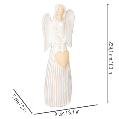 Englefigur med hjertedekorasjon i kremhvit, 23 cm | Floristik24.no