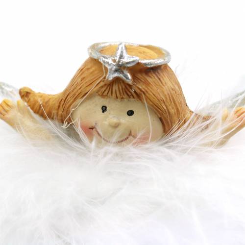 Floristik24 Dekorativ engel i skyhvit, sølv Ø6,5 / 6cm H7 / 6cm 2stk