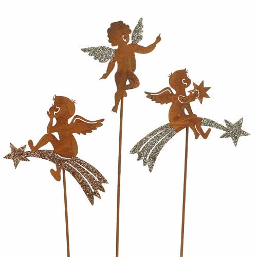 Floristik24 Dekorativ plugg engel rustfritt stål glitter metall H24-25cm 12stk