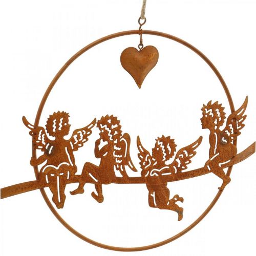 gjenstander Juleengel i en ring, adventsdekorasjon, dekorasjonsring til bryllup, metalldekorasjon rist i rustfritt stål Ø20cm 3stk
